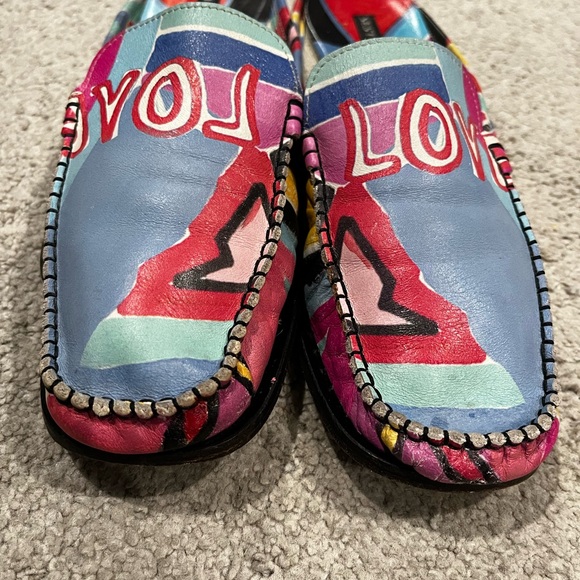 Vintage Sesto Meucci "Love" Graphic Leather Mules, Size 9 Bright Graphics - Picture 2 of 5